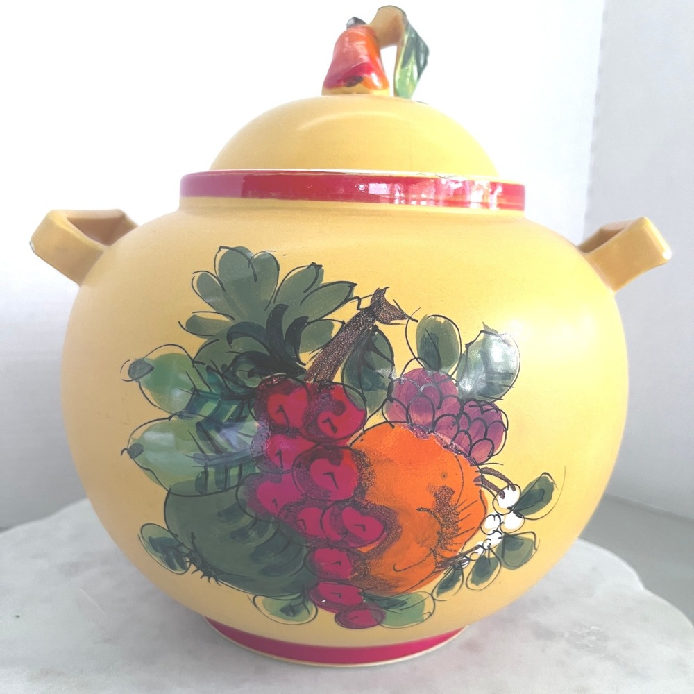 Vintage Italy Pottery Artisan Signed Canister Cookie Jar SEE PICTS‎